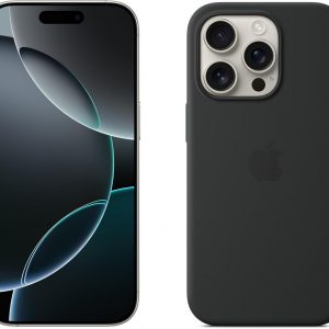 Apple iPhone 16 Pro 1 to - Titane Blanc + Coque en Silicone avec MagSafe - Denim