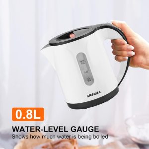 GRIFEMA GC1001 Bouilloire Électrique 0,8L/1100W Puissance Ébullition Chauffage Rapide, Filtre Anti-Calcaire Amovible et Lavable, Niveau d&amp;apos;Eau Visible et Arrêt Automatique, Socle sans Fil pour Ranger