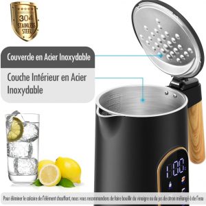 ForMe Bouilloire Electrique Inox 1,7L Contrôle de Température Réglable 40-100°C I LED Affichage de la Température I Fonction de Maintien au Chaud I Protection Anti-ébullition I Théière Sans BPA