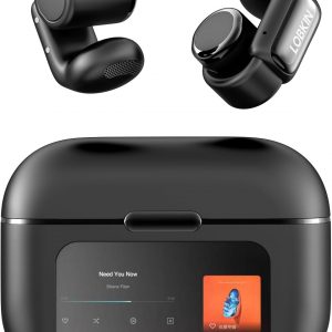 LOBKIN Écouteurs à Clip, Open Ear Earbuds sans Fil Bluetooth 5.4, Casque Conduction Osseuse avec Écran LED et Mémoire de 4 Go, Microphone HD Intégré, 36 Heures d&amp;apos;Autonomie