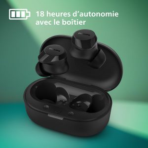 Philips TAT1209BK True Wireless in Ear Bluetooth Headphones - Small Buds. Great Value Natural Sound. Dynamic Bass, Pocket-Sized Charging Case, Clear Calls - Black