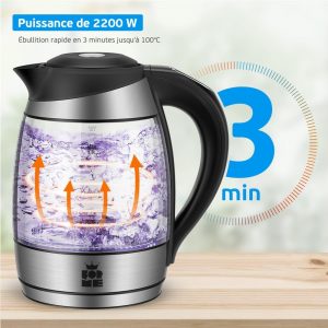 FOR ME Bouilloire Électrique en Verre 1.8L, Contrôle de la Température, Température Réglable à Partir de 40°C à 100°C, Éclairage LED 7 Couleurs, Fonction de Maintien au Chaud, Sans BPA