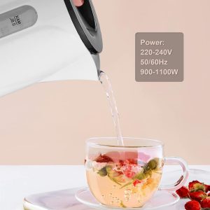 GRIFEMA GC1001 Bouilloire Électrique 0,8L/1100W Puissance Ébullition Chauffage Rapide, Filtre Anti-Calcaire Amovible et Lavable, Niveau d&amp;apos;Eau Visible et Arrêt Automatique, Socle sans Fil pour Ranger