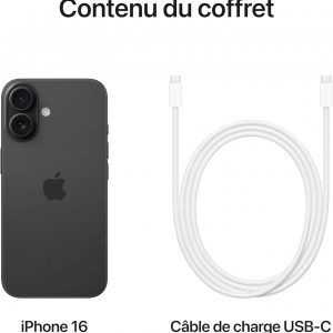 Apple iPhone 16 512 Go - Outremer + Coque Transparente avec MagSafe - Noir