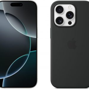 Apple iPhone 16 Pro 1 to - Titane Blanc + Coque en Silicone avec MagSafe - Denim