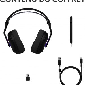 Logitech G G522 LIGHTSPEED casque gaming sans fil, LIGHTSYNC RVB, micro bande passante complète et audio synchronisé avancé, triple connectivité - LIGHTSPEED, Bluetooth, USB-A vers USB-C pour PC -Noir