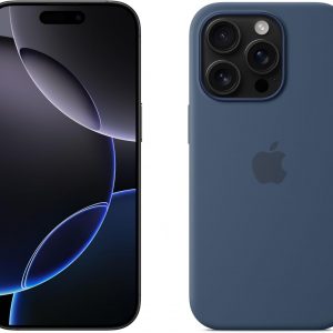 Apple iPhone 16 Pro 1 to - Titane Blanc + Coque en Silicone avec MagSafe - Denim