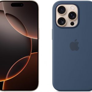 Apple iPhone 16 Pro 1 to - Titane Blanc + Coque en Silicone avec MagSafe - Denim