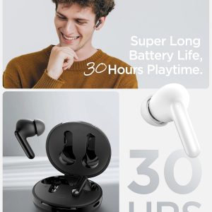 Spigen SA-TW S10 Écouteurs sans Fil, ANC 28dB, Mode Transparence, 30h, EQ, 4 micros, Mode Jeu, 10mm, IPX5 - Blanc