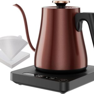 Bouilloire électrique Smart col de cygne 1.0 litre avec réglage de la température, 40-100°C ajustable, 304 acier inoxydable, 36 heures de conservation thermique, Anti-Dry Burn Protection, Matte Black
