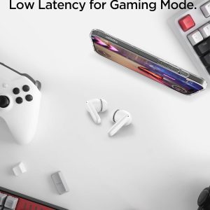 Spigen SA-TW S10 Écouteurs sans Fil, ANC 28dB, Mode Transparence, 30h, EQ, 4 micros, Mode Jeu, 10mm, IPX5 - Blanc