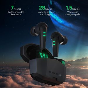 Black Shark Ecouteurs Bluetooth sans Fil avec Latence Ultra-Faible de 0,035s, Double Micro à Suppression du Bruit Ambiant, Bluetooth 5.3, Indice d’Étanchéité IPX5, Autonomie de 28h, Ecouteurs Gaming