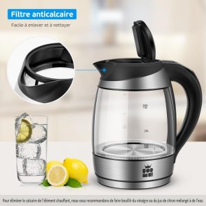FOR ME Bouilloire Électrique en Verre 1.8L, Contrôle de la Température, Température Réglable à Partir de 40°C à 100°C, Éclairage LED 7 Couleurs, Fonction de Maintien au Chaud, Sans BPA