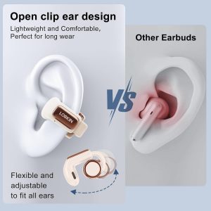 LOBKIN Écouteurs à Clip, Open Ear Earbuds sans Fil Bluetooth 5.4, Casque Conduction Osseuse avec Écran LED et Mémoire de 4 Go, Microphone HD Intégré, 36 Heures d&amp;apos;Autonomie