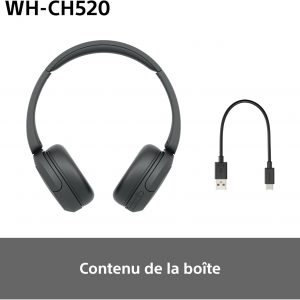 Sony WH-CH520 - Casque Bluetooth sans Fil, Multipoint, Micro intégré - jusqu&amp;apos;à 50 Heures d&amp;apos;autonomie et Charge Rapide - Noir