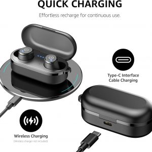 TOZO T10 Écouteurs Bluetooth sans Fil Ecouteurs Bluetooth 5.3 avec Contrôle Tactile ORIGX 2.0 Acoustique EQ Ajustement 55H d&amp;apos;Autonomie Soutient Chargement sans Fil et USB Type C IPX8 Noir Mat