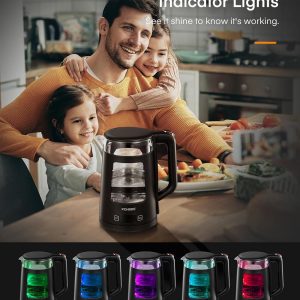 Bouilloire Électrique, 1.7L Bouilloire en Verre avec Maintien au Chaud, 5 Contrôles de Température, 2200W Ébullition Rapide, Arrêt Automatique et Protection Contre L&amp;apos;ébullition à Sec