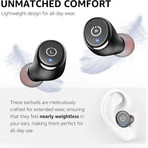 TOZO T10 Écouteurs Bluetooth sans Fil Ecouteurs Bluetooth 5.3 avec Contrôle Tactile ORIGX 2.0 Acoustique EQ Ajustement 55H d&amp;apos;Autonomie Soutient Chargement sans Fil et USB Type C IPX8 Noir Mat
