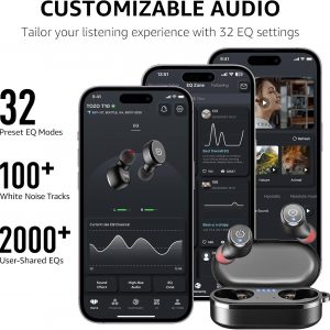 TOZO T10 Écouteurs Bluetooth sans Fil Ecouteurs Bluetooth 5.3 avec Contrôle Tactile ORIGX 2.0 Acoustique EQ Ajustement 55H d&amp;apos;Autonomie Soutient Chargement sans Fil et USB Type C IPX8 Noir Mat