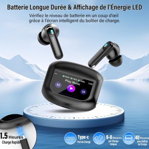 AI Écouteur Traducteur Instantané 164 Langues, ANC/ENC Réduction du Bruit, 7 Modes de Traduction, Écran Tactile LED, IPX7 Étanche, 48H Autonomie, Casque 3-en-1 Musique/Appels/Traducteur