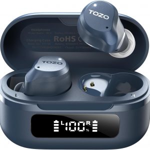 TOZO Hybrid Écouteurs Bluetooth sans Fil, Ecouteurs Bluetooth 5.3 avec Hybride ANC 6 Mics ENC ORIGX 2.0 Acoustique, EQs Ajustement, 59H d&amp;apos;Autonomie, LED Écran, USB Type C, IPX8 Noir