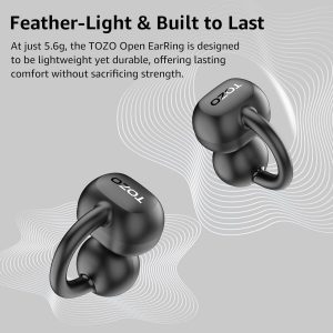 TOZO OpenEarRing Écouteurs Bluetooth sans Fil Ecouteurs Bluetooth 5.4 Ultraléger avec Réduction IA de Bruit ORIGX Acoustique EQs Ajustement 40H d&amp;apos;Autonomie LED Écran USB Type C IPX5 Noir