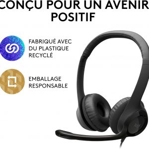 Logitech H390 Casque Filaire pour PC/Ordinateur Portable, Casque Stéréo avec Microphone Antibruit, USB-A, Commandes En Ligne, Compatible avec Chromebook - Noir