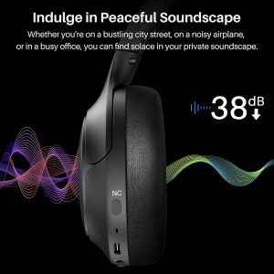 TOZO HT2 Casque Bluetooth sans Fil Ecouteurs Bluetooth 5.3 avec ANC Hybride Hi-Res Audio et ORIGX Acoustique 40mm Contrôleur EQ Ajustement 60H d&amp;apos;Autonomie 3.5mm AUX Audio Câble et USB Type C Noir