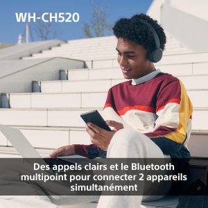 Sony WH-CH520 - Casque Bluetooth sans Fil, Multipoint, Micro intégré - jusqu&amp;apos;à 50 Heures d&amp;apos;autonomie et Charge Rapide - Noir