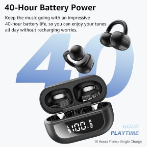 TOZO OpenEarRing Écouteurs Bluetooth sans Fil Ecouteurs Bluetooth 5.4 Ultraléger avec Réduction IA de Bruit ORIGX Acoustique EQs Ajustement 40H d&amp;apos;Autonomie LED Écran USB Type C IPX5 Noir