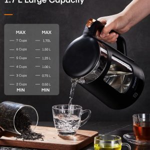 Bouilloire Électrique, 1.7L Bouilloire en Verre avec Maintien au Chaud, 5 Contrôles de Température, 2200W Ébullition Rapide, Arrêt Automatique et Protection Contre L&amp;apos;ébullition à Sec