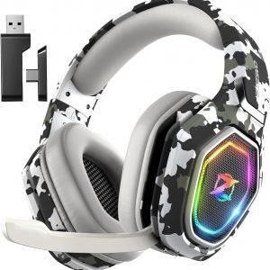 Ozeino Casque Gaming Sans Fil pour PC PS5 PS4, 2.4GHz Audio sans perte, USB & Type-C casque de jeu Ultra Stable avec Microphone Flip, Casque Gamer avec batterie 40 heures pour Switch Laptop Mobile Mac