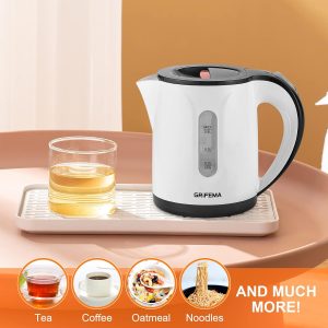 GRIFEMA GC1001 Bouilloire Électrique 0,8L/1100W Puissance Ébullition Chauffage Rapide, Filtre Anti-Calcaire Amovible et Lavable, Niveau d&amp;apos;Eau Visible et Arrêt Automatique, Socle sans Fil pour Ranger