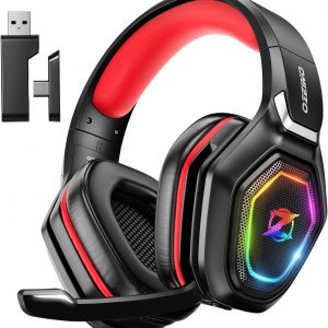 Ozeino Casque Gaming Sans Fil pour PC PS5 PS4, 2.4GHz Audio sans perte, USB & Type-C casque de jeu Ultra Stable avec Microphone Flip, Casque Gamer avec batterie 40 heures pour Switch Laptop Mobile Mac