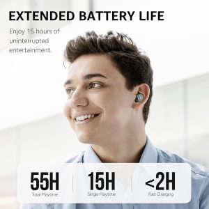 TOZO T10 Écouteurs Bluetooth sans Fil Ecouteurs Bluetooth 5.3 avec Contrôle Tactile ORIGX 2.0 Acoustique EQ Ajustement 55H d&amp;apos;Autonomie Soutient Chargement sans Fil et USB Type C IPX8 Noir Mat