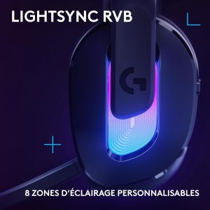 Logitech G G522 LIGHTSPEED casque gaming sans fil, LIGHTSYNC RVB, micro bande passante complète et audio synchronisé avancé, triple connectivité - LIGHTSPEED, Bluetooth, USB-A vers USB-C pour PC -Noir
