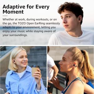 TOZO OpenEarRing Écouteurs Bluetooth sans Fil Ecouteurs Bluetooth 5.4 Ultraléger avec Réduction IA de Bruit ORIGX Acoustique EQs Ajustement 40H d&amp;apos;Autonomie LED Écran USB Type C IPX5 Noir