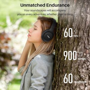 TOZO HT2 Casque Bluetooth sans Fil Ecouteurs Bluetooth 5.3 avec ANC Hybride Hi-Res Audio et ORIGX Acoustique 40mm Contrôleur EQ Ajustement 60H d&amp;apos;Autonomie 3.5mm AUX Audio Câble et USB Type C Noir