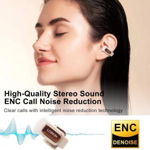 LOBKIN Écouteurs à Clip, Open Ear Earbuds sans Fil Bluetooth 5.4, Casque Conduction Osseuse avec Écran LED et Mémoire de 4 Go, Microphone HD Intégré, 36 Heures d&amp;apos;Autonomie