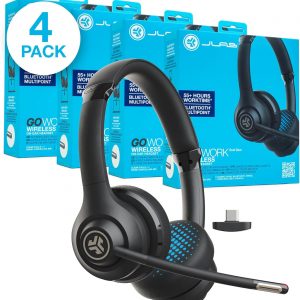 JLab Go Work Casque Bluetooth sans Fil avec Micro, 2e Génération - +55h d&apos;Autonomie, Bluetooth ou Dongle USB-C avec Connexion Multipoint pour Ordinateurs PC, Portables - Filaire ou sans Fil