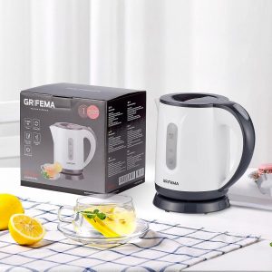 GRIFEMA GC1001 Bouilloire Électrique 0,8L/1100W Puissance Ébullition Chauffage Rapide, Filtre Anti-Calcaire Amovible et Lavable, Niveau d&amp;apos;Eau Visible et Arrêt Automatique, Socle sans Fil pour Ranger
