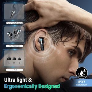 ZYHKON Ecouteurs Bluetooth sans Fil, Écouteur Bluetooth 5.4 avec Écran Tactile Multifonction, Stéréo Immersif Ecouteurs sans Fil avec Réduction du Bruit ANC ENC/Mode 5 EQ, IP7 Étanche, Bleu