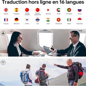 ANFIER Écouteurs de traducteur A8 en temps réel - Aucune application requise - Utilisation indépendante - Appareil de traducteur pour 144 langues et accents pour les voyages d&amp;apos;affaires et une