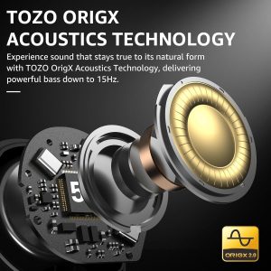 TOZO Hybrid Écouteurs Bluetooth sans Fil, Ecouteurs Bluetooth 5.3 avec Hybride ANC 6 Mics ENC ORIGX 2.0 Acoustique, EQs Ajustement, 59H d&amp;apos;Autonomie, LED Écran, USB Type C, IPX8 Noir