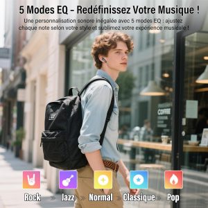AI Écouteur Traducteur Instantané 164 Langues, ANC/ENC Réduction du Bruit, 7 Modes de Traduction, Écran Tactile LED, IPX7 Étanche, 48H Autonomie, Casque 3-en-1 Musique/Appels/Traducteur
