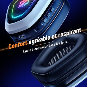 Ozeino Casque Gaming Sans Fil pour PC PS5 PS4, 2.4GHz Audio sans perte, USB & Type-C casque de jeu Ultra Stable avec Microphone Flip, Casque Gamer avec batterie 40 heures pour Switch Laptop Mobile Mac