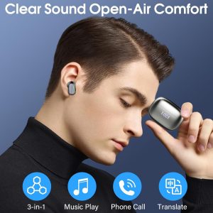 Ecouteur Traducteur Instantané, 40 Heure Bluetooth 5.4 Ecouteurs sans Fil avec 164 Langues, 3 en 1 Écouteur AI Traduction Vocale Instantanée, 7 Modes de Traduction pour Affaires/Études, Noir Profond
