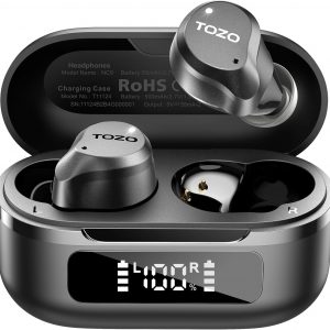 TOZO Hybrid Écouteurs Bluetooth sans Fil, Ecouteurs Bluetooth 5.3 avec Hybride ANC 6 Mics ENC ORIGX 2.0 Acoustique, EQs Ajustement, 59H d&amp;apos;Autonomie, LED Écran, USB Type C, IPX8 Rouge