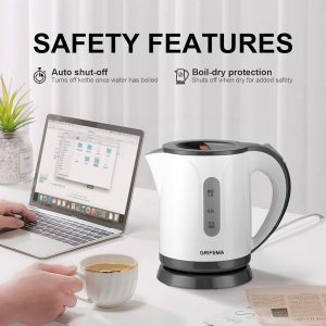 GRIFEMA GC1001 Bouilloire Électrique 0,8L/1100W Puissance Ébullition Chauffage Rapide, Filtre Anti-Calcaire Amovible et Lavable, Niveau d&amp;apos;Eau Visible et Arrêt Automatique, Socle sans Fil pour Ranger