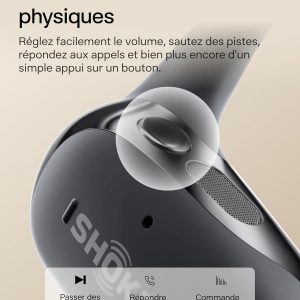 SHOKZ OpenFit 2 Casque à Oreilles Libres, écouteurs Bluetooth sans Fil avec Micro, écouteurs avec Crochet d&apos;oreille et 48 Heures de Lecture, Charge Rapide, résistance IP55, Sac de Transport, Noir